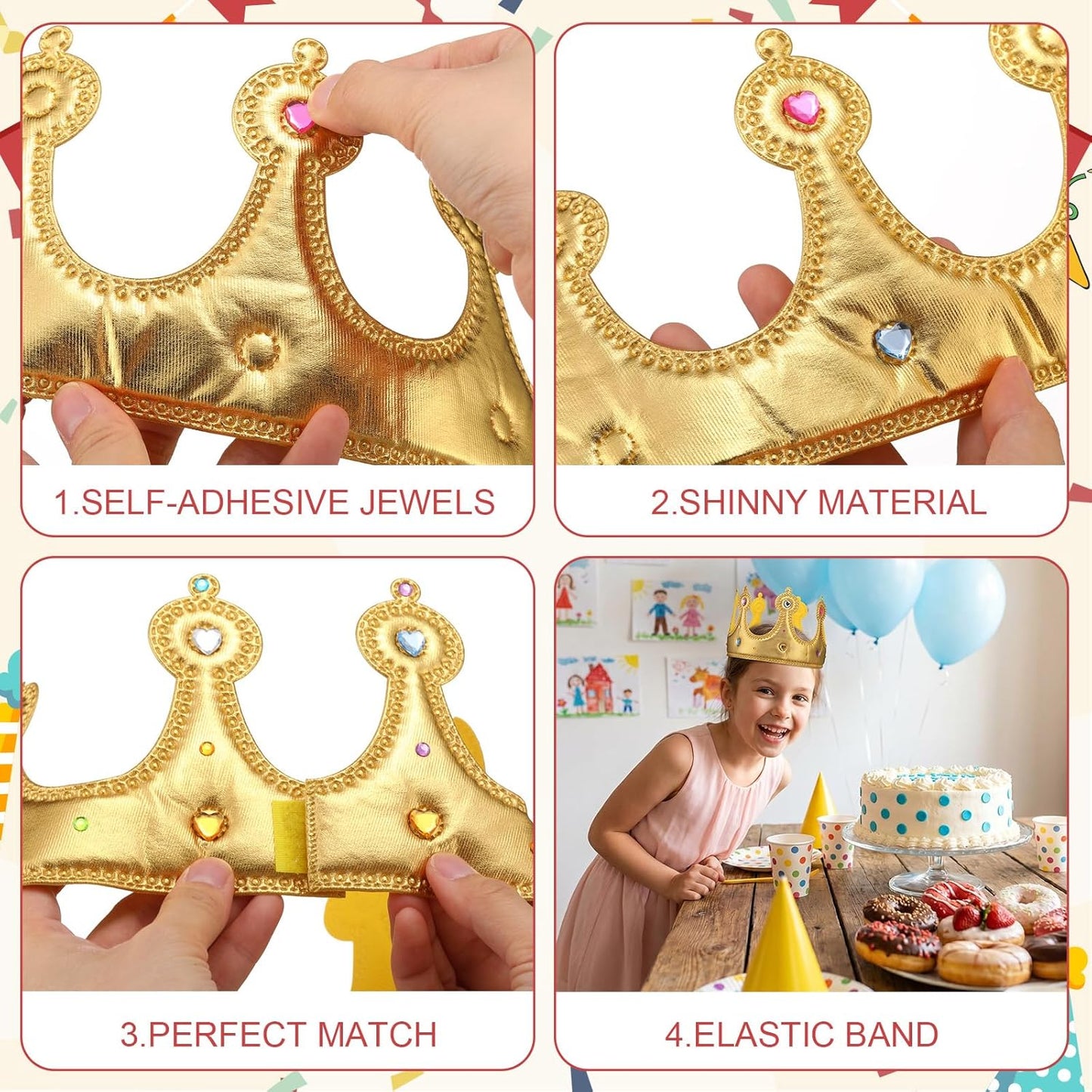 Yaomiao 44 Pcs Birthday Foam Crowns for Kids Princess Tiaras King Hat Bulk Diamond Sticker Kits for Crown Party Supplies