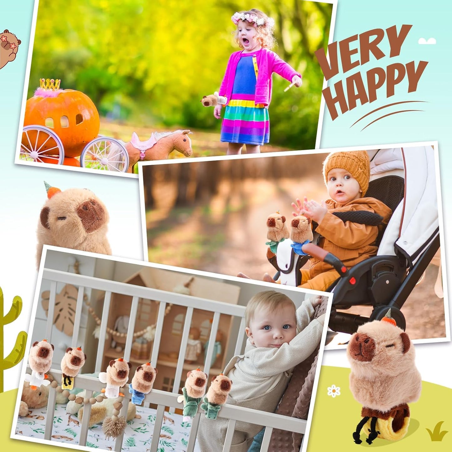 Soulchen 6 Pcs Cute Capybara Party Favors Slap Bracelets for Kids Stuffed Animal Plush Slap Bracelets Bulk Capybara Wrist Bands for Birthday Gifts Goodie Bag Fillers