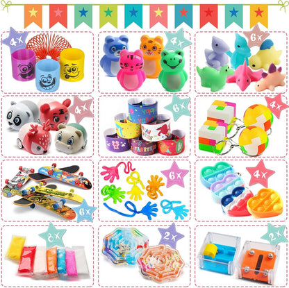 Totbit 56 Pcs Party Favors Toys for Kids 4-8 8-12 3-5, Treasure Chest Box Toys Classroom Carnival Prizes Small Bulk Pop Fidget Toys Pack Pinata Stuffers Birthday Gifts Goodie Goody Candy Bags Fillers