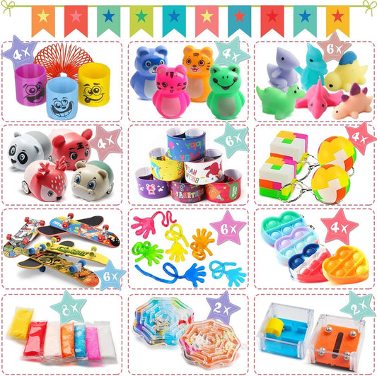Totbit 56 Pcs Party Favors Toys for Kids 4-8 8-12 3-5, Treasure Chest Box Toys Classroom Carnival Prizes Small Bulk Pop Fidget Toys Pack Pinata Stuffers Birthday Gifts Goodie Goody Candy Bags Fillers
