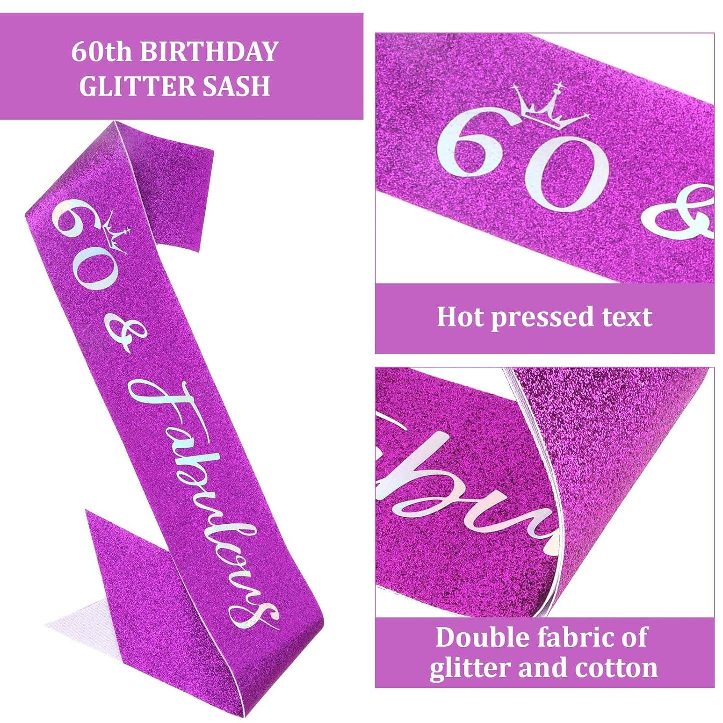 Semato 60 & Fabulous Birthday Crown and Sash Kit- 60th Birthday Gifts for Women 60th Birthday Party Decorations (rose gold)