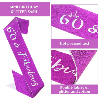 Semato 60 & Fabulous Birthday Crown and Sash Kit- 60th Birthday Gifts for Women 60th Birthday Party Decorations (rose gold)