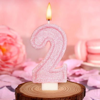 Cute Number 3 Birthday Candle, Glitter Pink Number Candles, Birthday Cake Topper Decoration, Party Supplies Anniversary Celebrations