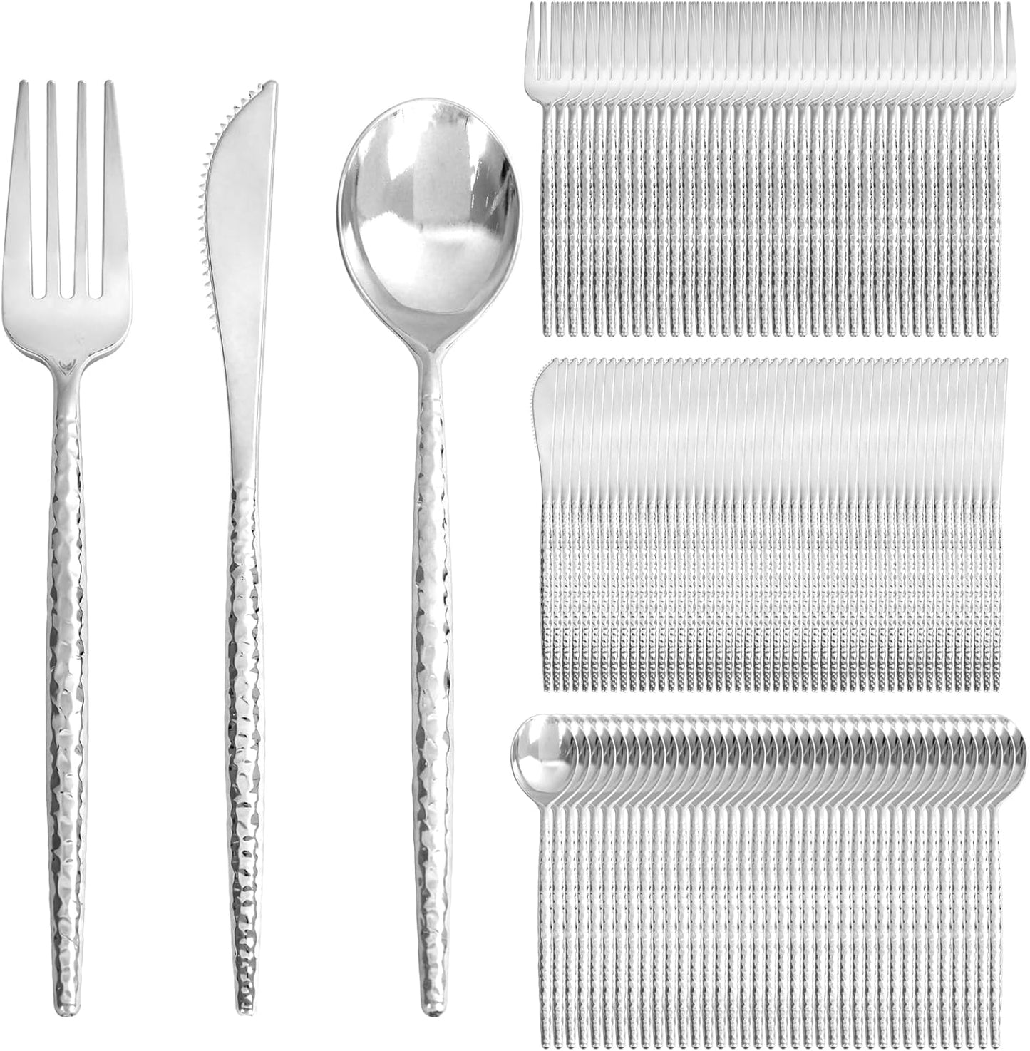 Supernal 360pcs Silver Plastic Cutlery,Elegant Plastic Silverware,Silver Hammed Silverware,Disposable Flatware,Include 120 Forks,120 Knvies,120 Spoons,Perfect for Birthday,Party,Wedding