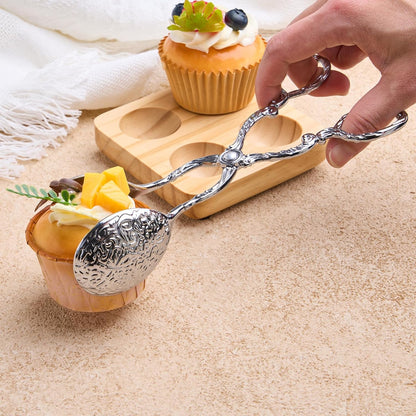 2 Pack Silver Serving Tongs, 8.5 Inch Vintage Metal Salad Buffet Tongs Scissor Food Tongs for Bread, Fruits, Home Kitchen Carting Tea Party