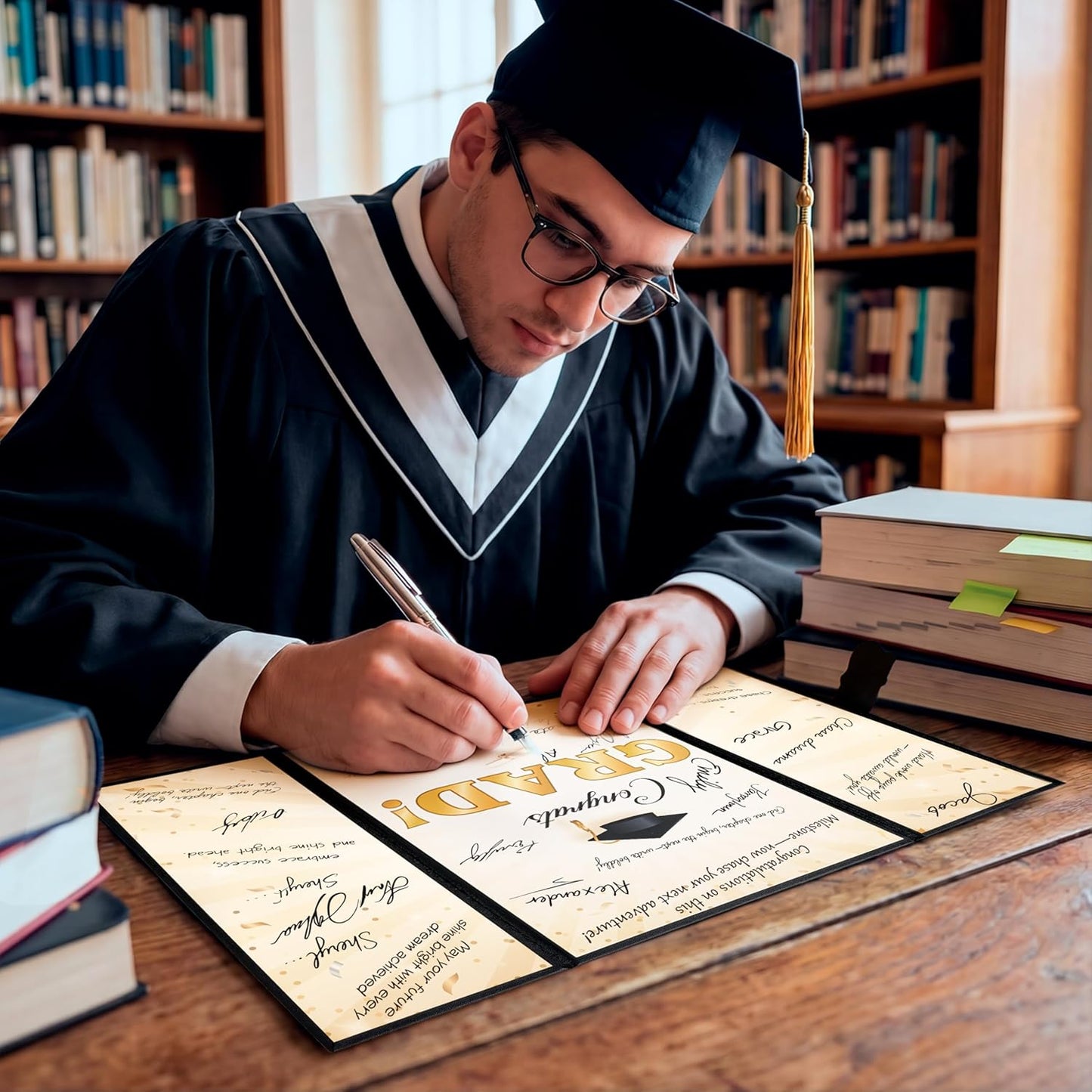 JOYIN 2026 Graduation Guest book Alternative, 12" Blue & Gold Graduation Party Decorations Signature Congrats, Class of 2026 Grad Card for High School College Grad Gift, Party Guest Signing Cardboard