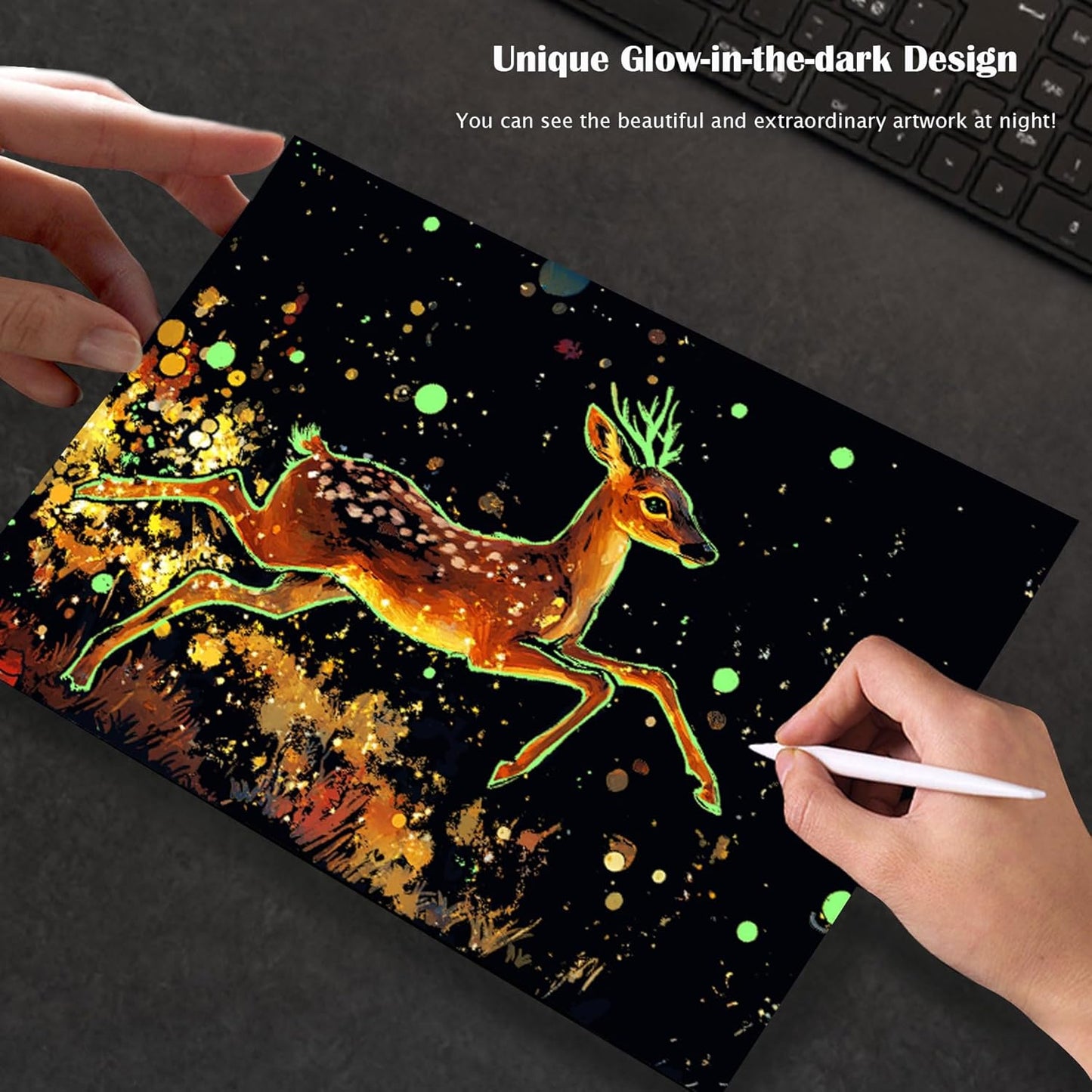 Scratchboard Art for Adult Luminous Scratch Painting Kits, A5 Scratch Art Rainbow Painting Paper 8 Sheet with 4 Tools, Scratchboard for Teens & Adults, Fun Creative Craft Toy/Gifts/Decor, Dreams