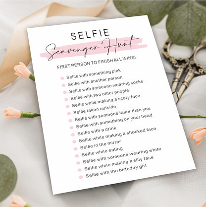 DYIRBIIY Minimalism Birthday Party Game Cards - Selfie Scavenger Hunt - 20 Blush Double-Sided Fill in Style Funny Birthday Party Game Cards for Adults, Party Supplies & Activities - A02