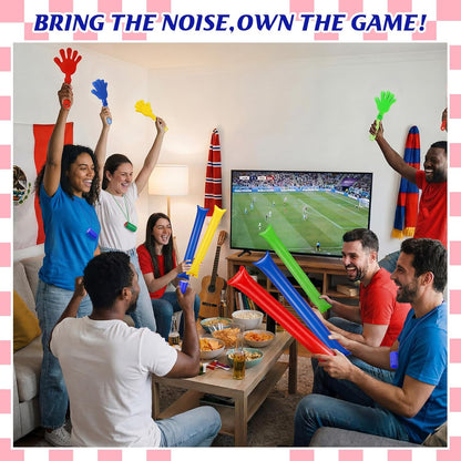 48 Pcs Cheering Noisemakers Set Included 12 Pcs Mini Air Horns Noisemakers 12 Hand Clappers 24 Thunder Sticks for Birthdays Sporting Events (Horn,Blue)