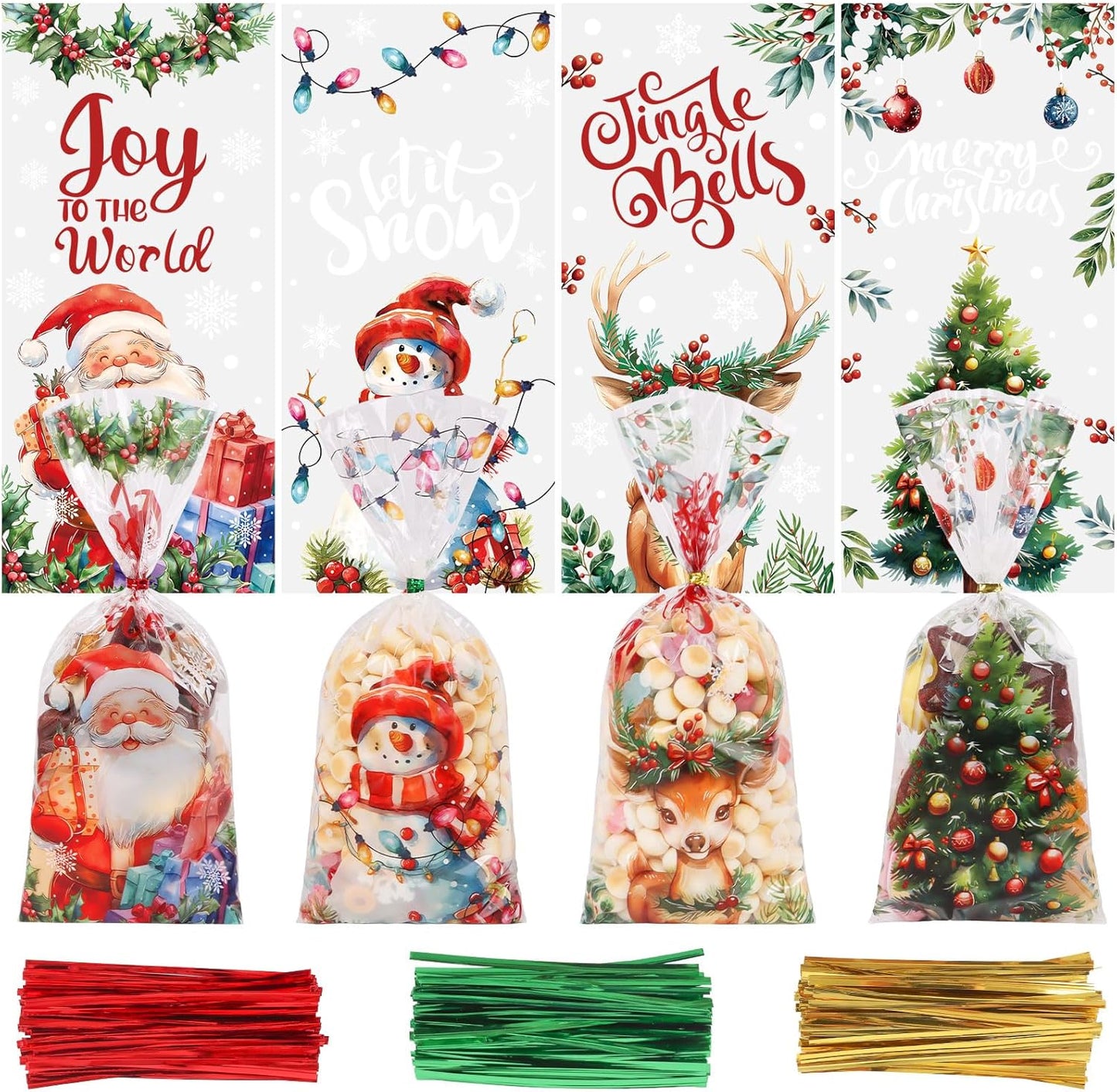 CCINEE 150 Pcs Cellophane Treat Bags, 5 X 11 Inches Gold Star Print Clear Gift Wrap Candy Bags Goodie Bags with Twist Ties for Wedding, Birthday Party Favors, Bakery, and Gift Packaging