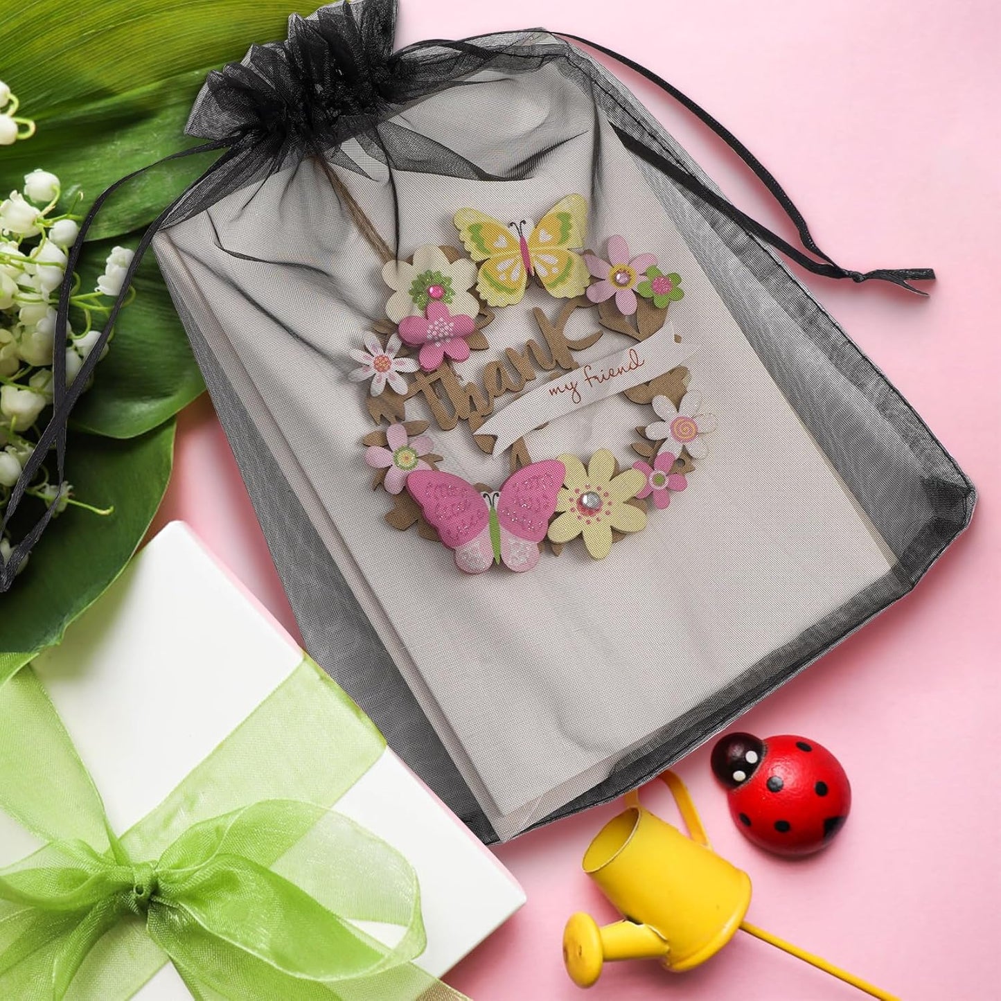 ANZNKU 50PCS Organza Bags 6x9 Large White Gift Bags for Candy Goodie Sachet Jewelry, Mesh Bag Drawstring Sheer Packaging Pouches for Wedding Favors Mother's Day Birthday Party Baby & Bridal Shower