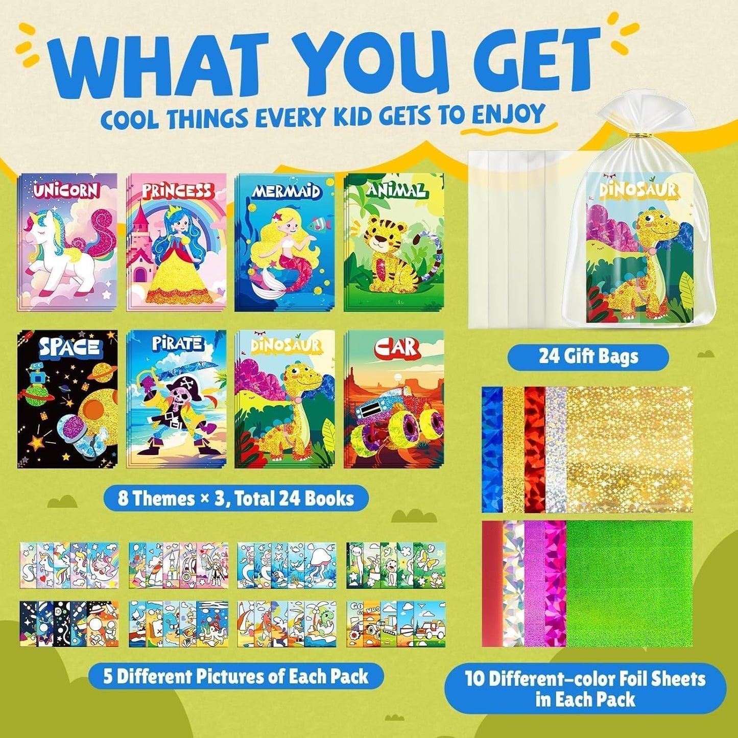 PARTYWIND Party Favors for Kids, 16 Pack Foil Art & Craft Books Bulk for Kids 4-8, Easter Basket Goodie Bag Stuffer & DIY Creative Activity Toys for Kids Birthday Party Favors, Classroom Prizes