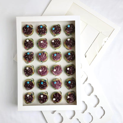 Ala Merchandise – White Mini Cupcake Boxes with Windows and Inserts, Designed to Hold 24 Mini Cupcakes, Muffins, or Pastries – Bulk Pack of 6 Boxes.