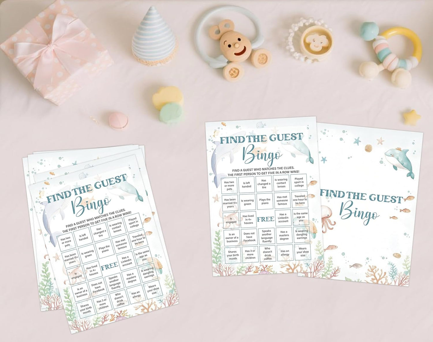 Under The Sea Baby Shower Bingo Game, Pack of 30 Game Cards, Sea Creatures Ocean Shower Game, Gender Reveal Party Decorations, Gender Neutral - KR77