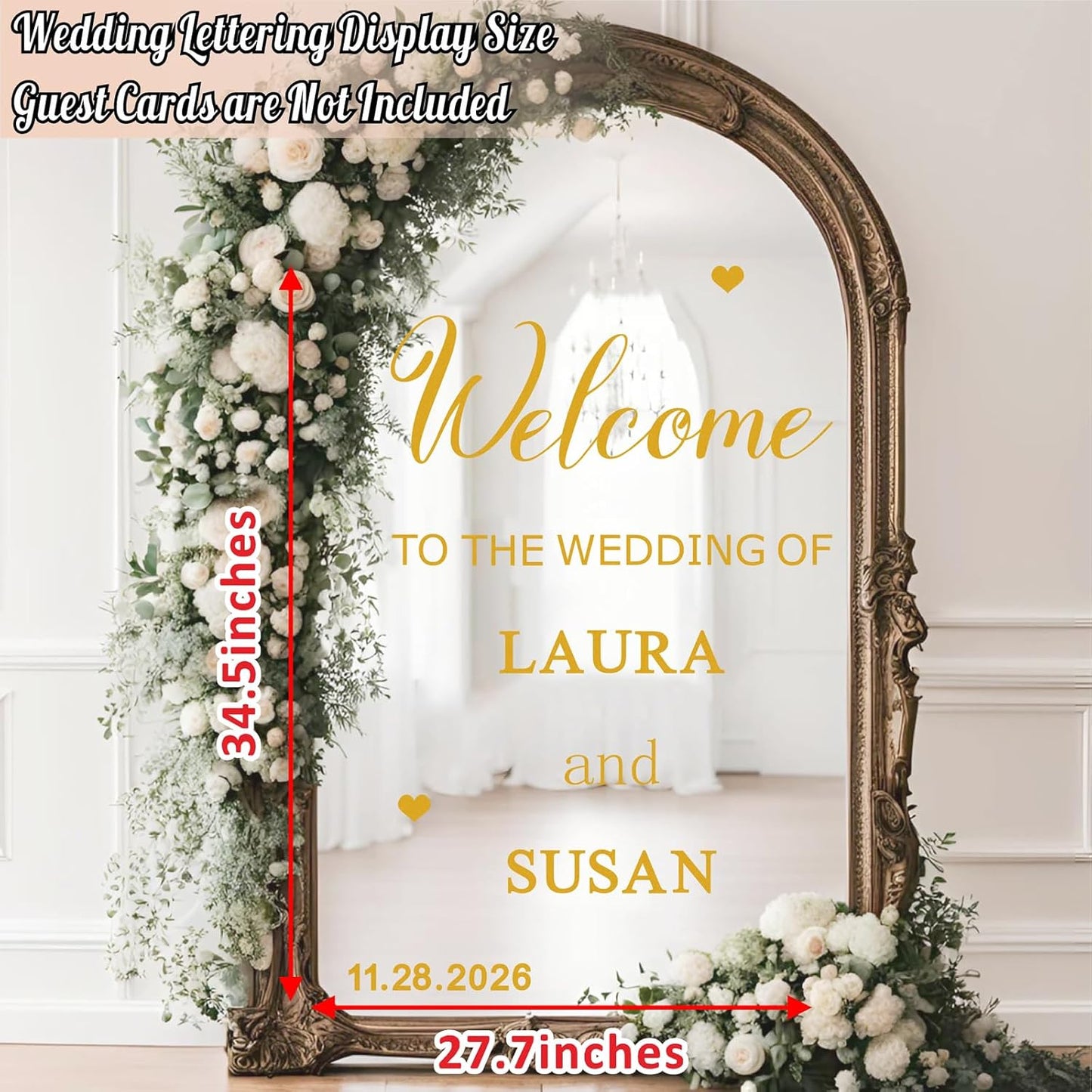 Custom Name Welcome to Our Wedding Signs Personalized Wedding Mirror Decals Selfie Mirror Decal for Wedding Entry Reception Display Golden Date Marriage DIY Vinyl Lettering Welcome Party Decoration