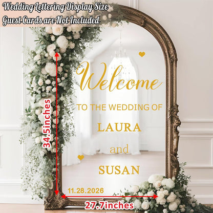 Custom Name Welcome to Our Wedding Signs Personalized Wedding Mirror Decals Selfie Mirror Decal for Wedding Entry Reception Display Golden Date Marriage DIY Vinyl Lettering Welcome Party Decoration