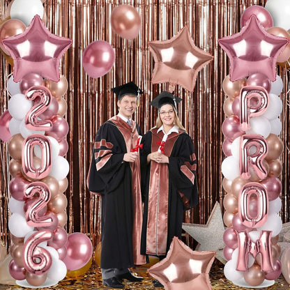 2 Sets Graduation Balloon Column Stand Kits with Balloons 2026 Grad Themed Decoration Navy Blue Balloon Tower Stand Kit for Grad High School & College Celebration Party Decor