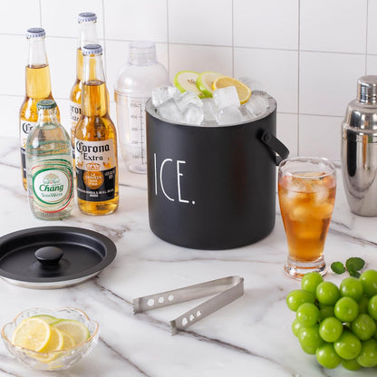 Rae Dunn Ice Bucket with Scoop - Stainless Steel Bucket with Handle, Lid and Ice Scooper - 4 Qt. Storage Bin for Ice Cubes for Bars, Parties, Backyard Barbeques, Picnics, and Camping (Sage)