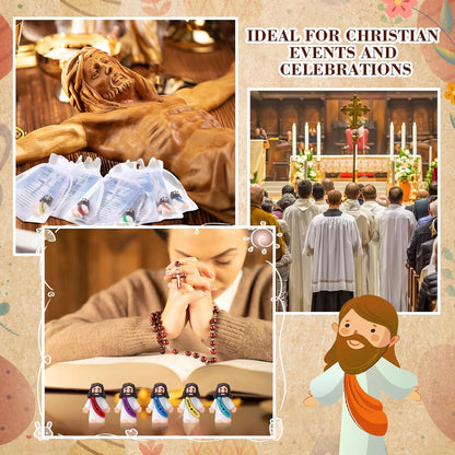 Bememo 150 Pcs Christian Gifts Bulk Bible Verse Cards Little Jesus Figures Prayer Cards Organza Bags for Easter Hunt Religious Party Favors Sunday Baptism, 50 Set(Classic Color,Open Hands)