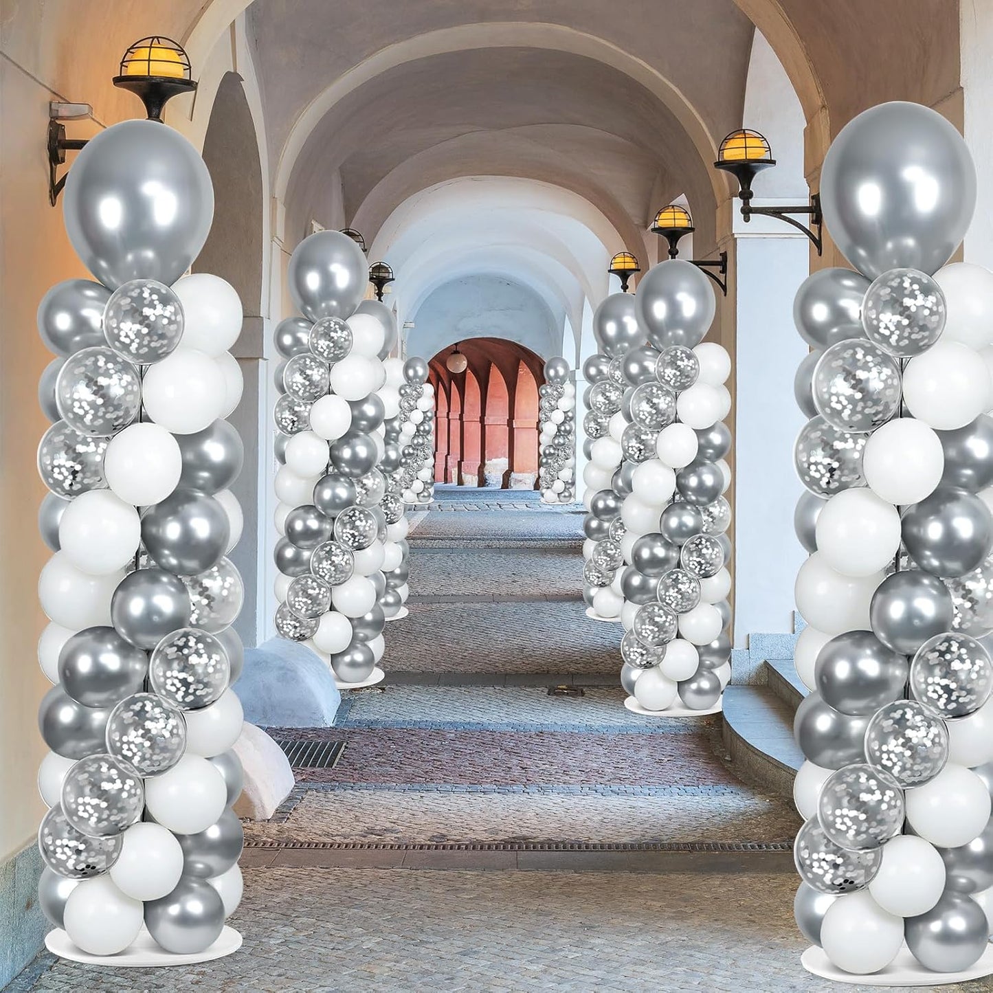 2 Set Black and Gold Balloons Column Stand Kit with 100 Balloons Adjustable Balloon Stand with Bases for Floor Black Gold Confetti Balloon Column Kit for Bridal Shower Valentine Birthday Party Decor