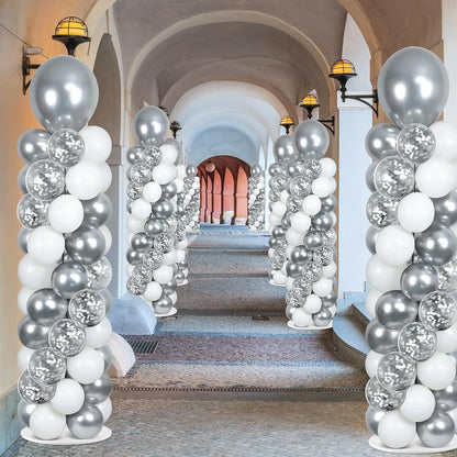 2 Set Black and Gold Balloons Column Stand Kit with 100 Balloons Adjustable Balloon Stand with Bases for Floor Black Gold Confetti Balloon Column Kit for Bridal Shower Valentine Birthday Party Decor