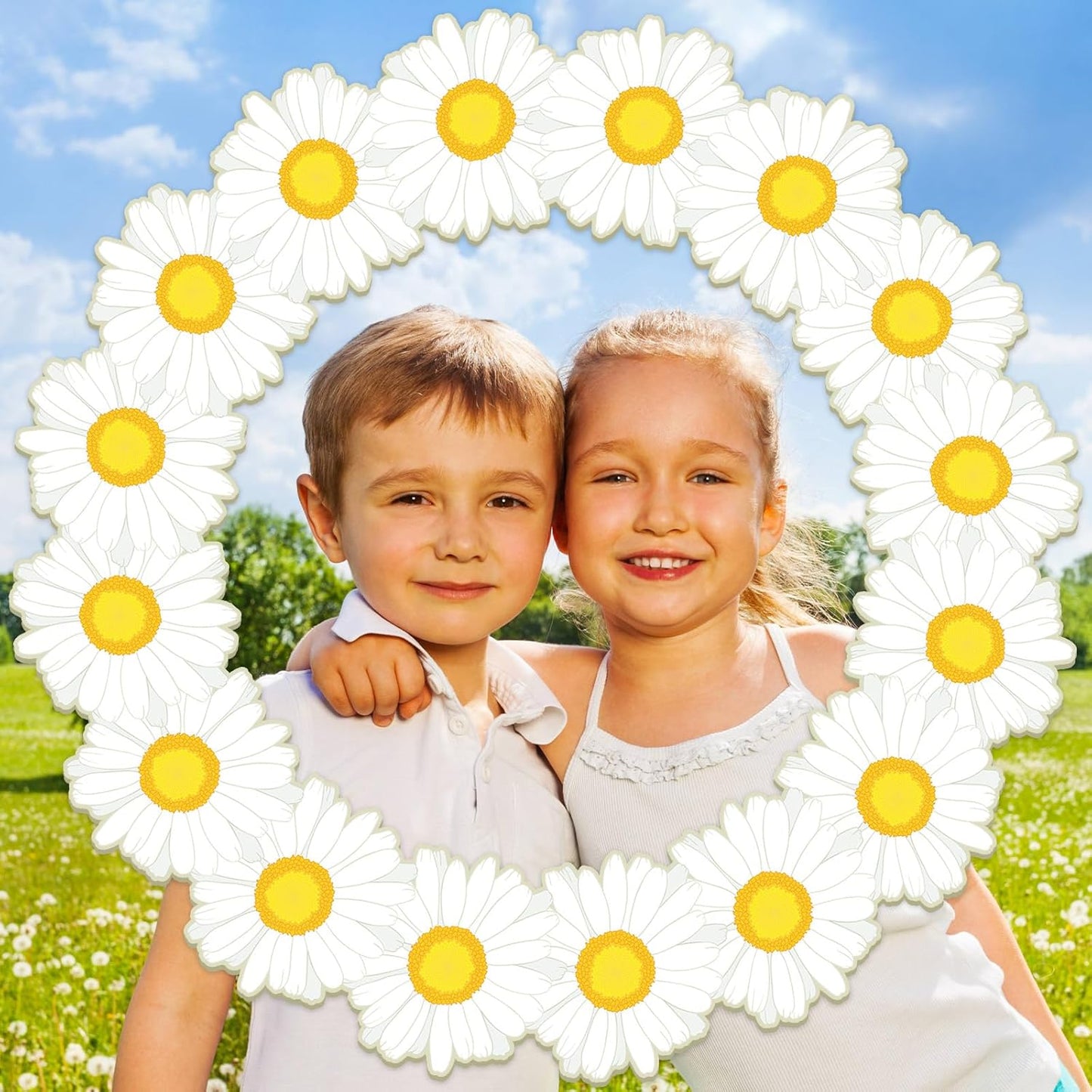Spring Daisy Photo Booth Props Daisy Birthday Party Decorations 26 Inch Large Flower Selfie Frame Spring Floral Photo Booth Frame Summer Selfie Props Accessories for Birthday Baby Shower Party Supplie