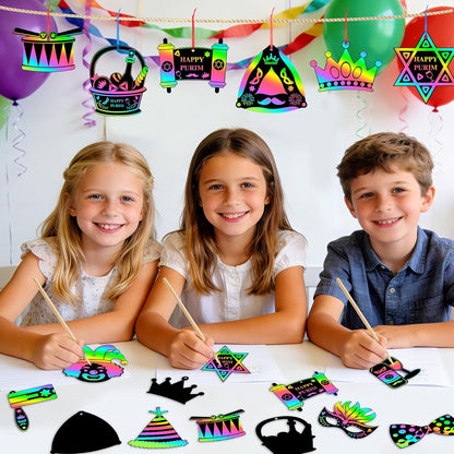 FEBSNOW Valentines Crafts for Kids, 48 PCS Heart Rainbow Magic Scratch Art Day Cards for Kids Classroom Scratch Paper Art for Valentines Day Gifts Party Favors witn Heart Stickers