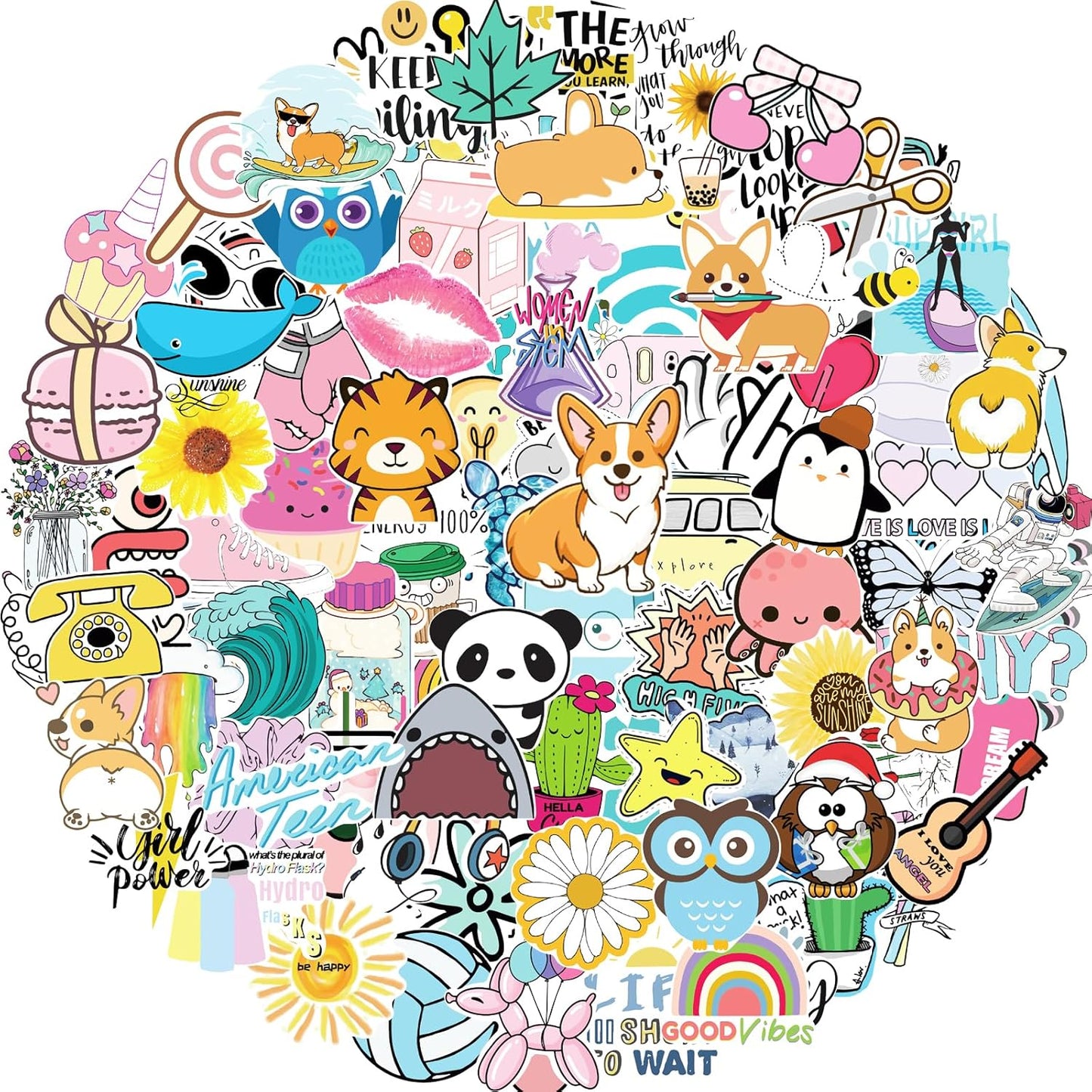 Apakkai 600 Pcs Cute Stickers for Kids, Water Bottle Stickers for Teens, Kawaii Vinyl Phone Laptop Skateboard Animal Waterproof Sticker, Bulk Aesthetic Sticker Packs for Boys Girls Teacher