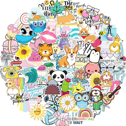 Apakkai 600 Pcs Cute Stickers for Kids, Water Bottle Stickers for Teens, Kawaii Vinyl Phone Laptop Skateboard Animal Waterproof Sticker, Bulk Aesthetic Sticker Packs for Boys Girls Teacher