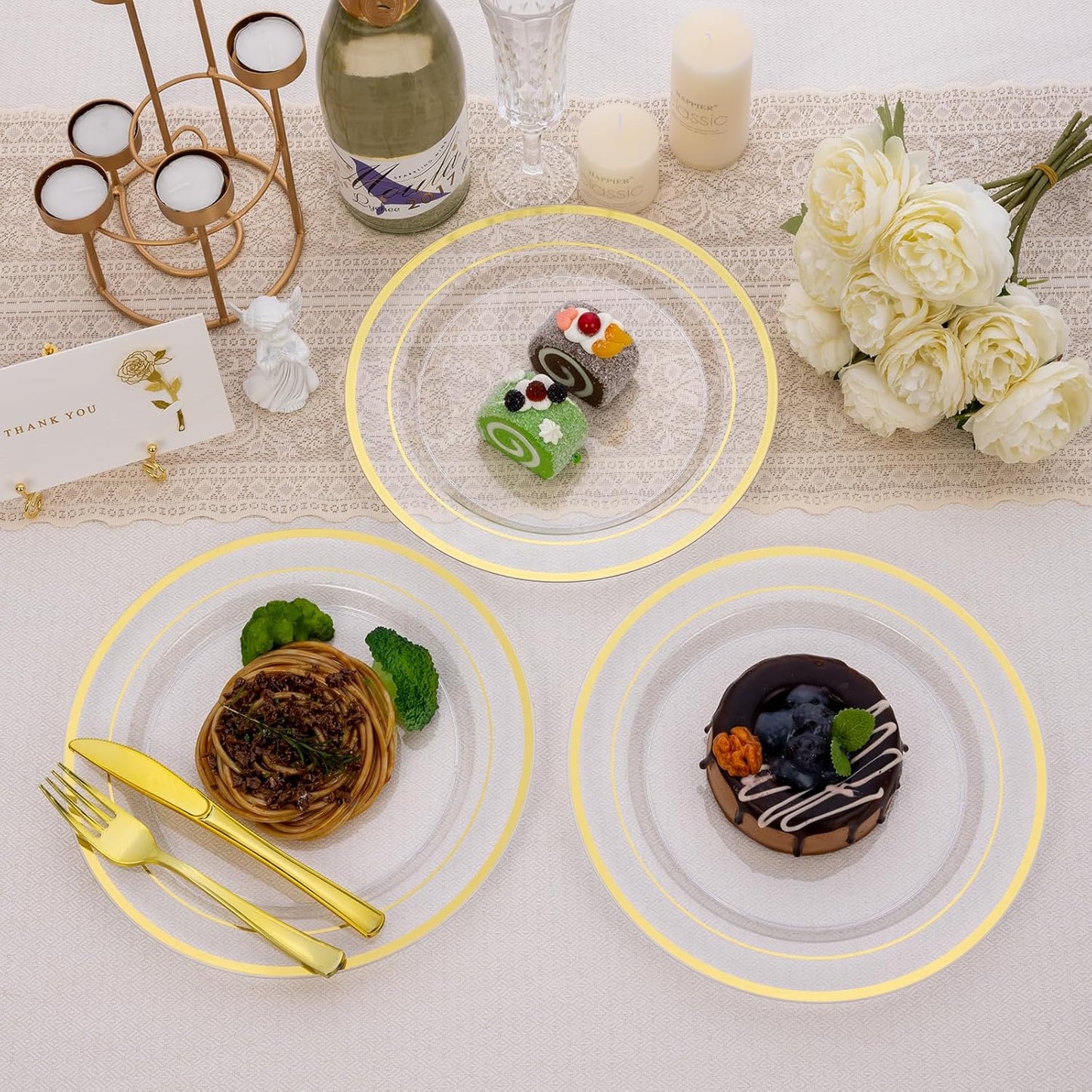Goodluck 200PCS Gold Plastic Plates, Heavy Duty Disposable Gold Plates with 100 10.25 inch Dinner Plates and 100 7.5 inch Dessert Plates for Party, Holiday, Wedding, Thanksgiving