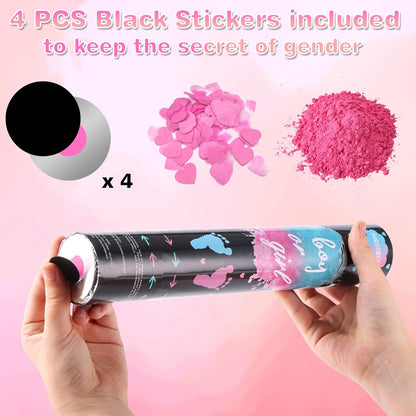 Gender Reveal Confetti Cannon, 4 Pack Biodegradable Confetti Paper with Cornstarch Powder, Confetti Blaster for Girl Gender Reveal, Party Poppers, Pink