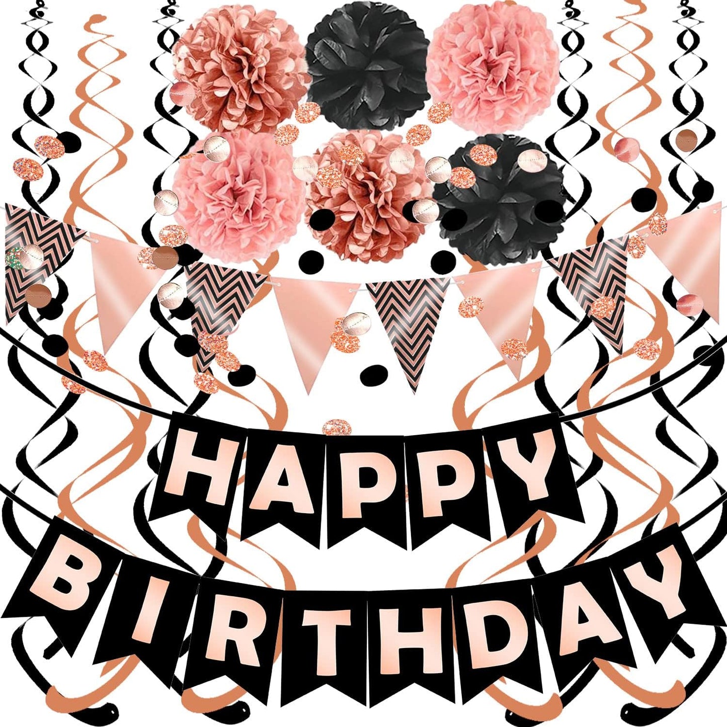 Fecedy Happy Birthday Banner With Colorful Paper Flag Bunting Paper Circle Confetti Garland Swirl Streamers Honeycomb ball for Birthday Party Decorations