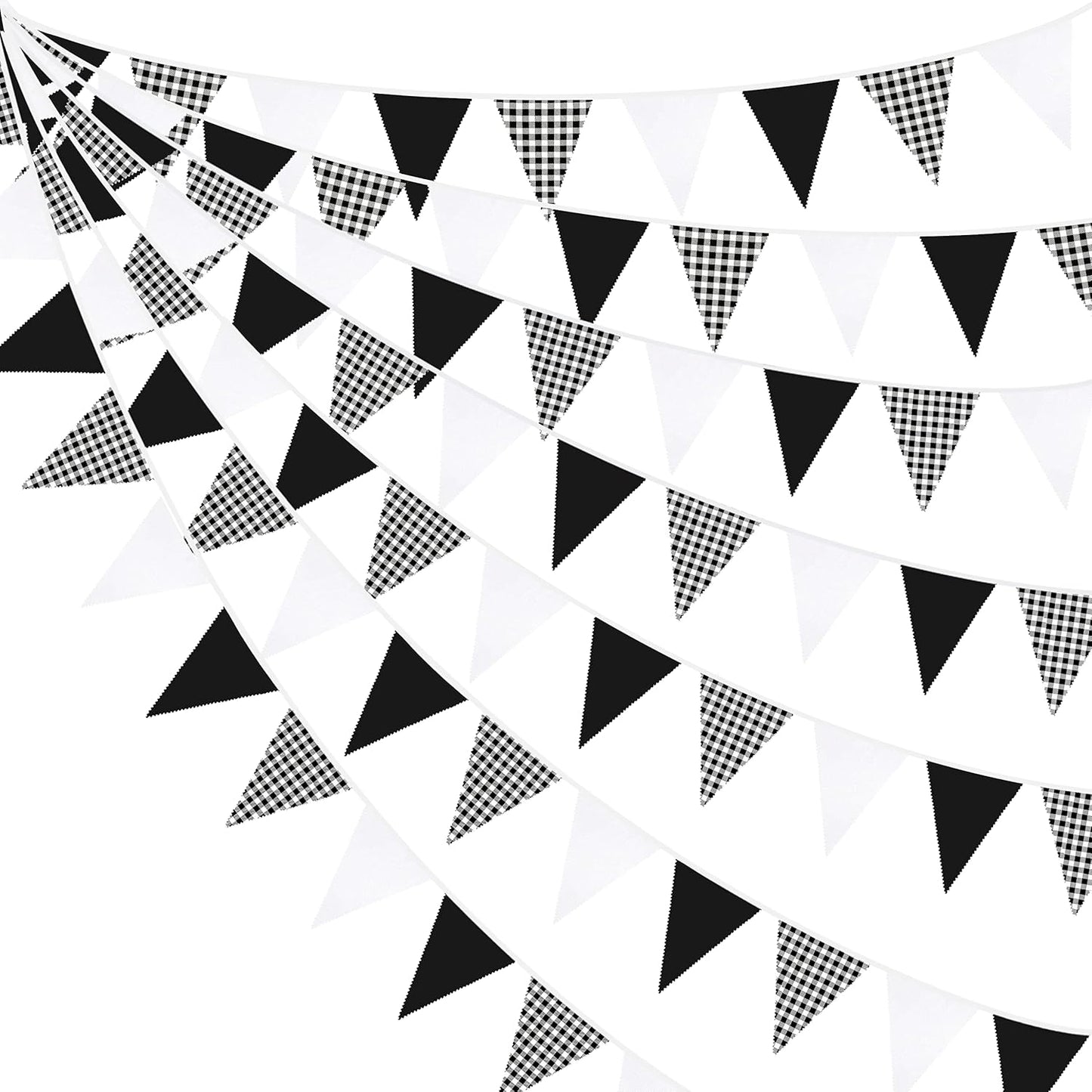 32Ft Dusty Blue Party Decorations Retro Blue Gingham Triangle Banner Flag Pennant Fabric Garland Streamers for Nautical Wedding Birthday Ahoy Achor Bridal Baby Shower Under The Sea Decor Supplies
