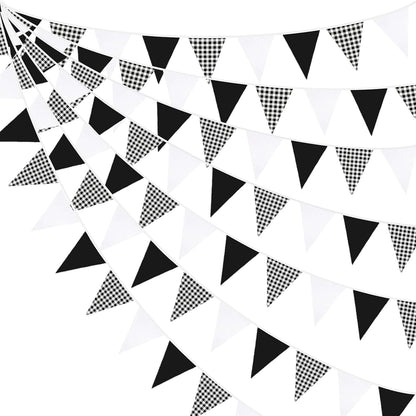 32Ft Dusty Blue Party Decorations Retro Blue Gingham Triangle Banner Flag Pennant Fabric Garland Streamers for Nautical Wedding Birthday Ahoy Achor Bridal Baby Shower Under The Sea Decor Supplies