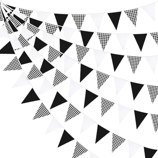 32Ft Dusty Blue Party Decorations Retro Blue Gingham Triangle Banner Flag Pennant Fabric Garland Streamers for Nautical Wedding Birthday Ahoy Achor Bridal Baby Shower Under The Sea Decor Supplies