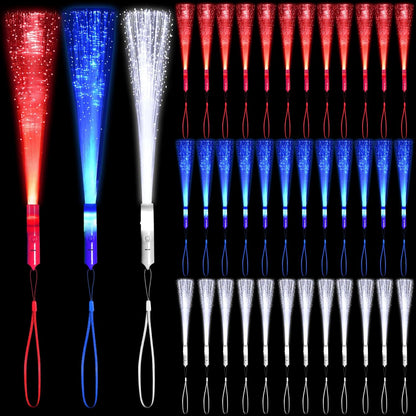 24 Pack Red Glow Fiber Optic Wands Bulk Huge Light up Wand Glow Sticks 14.2 Inch with 3 Light Modes for Christmas Valentine's Day 4th of July Concerts Clubs