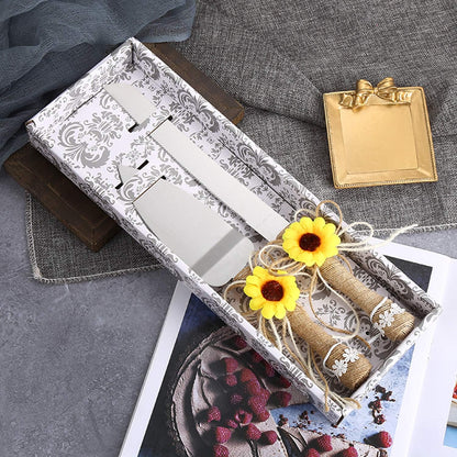 TANG SONG Rustic Style Stainless Steel Wedding Cake Knife and Serving Set Resin Plastic Handle with Artificial Green Leaf shape Design
