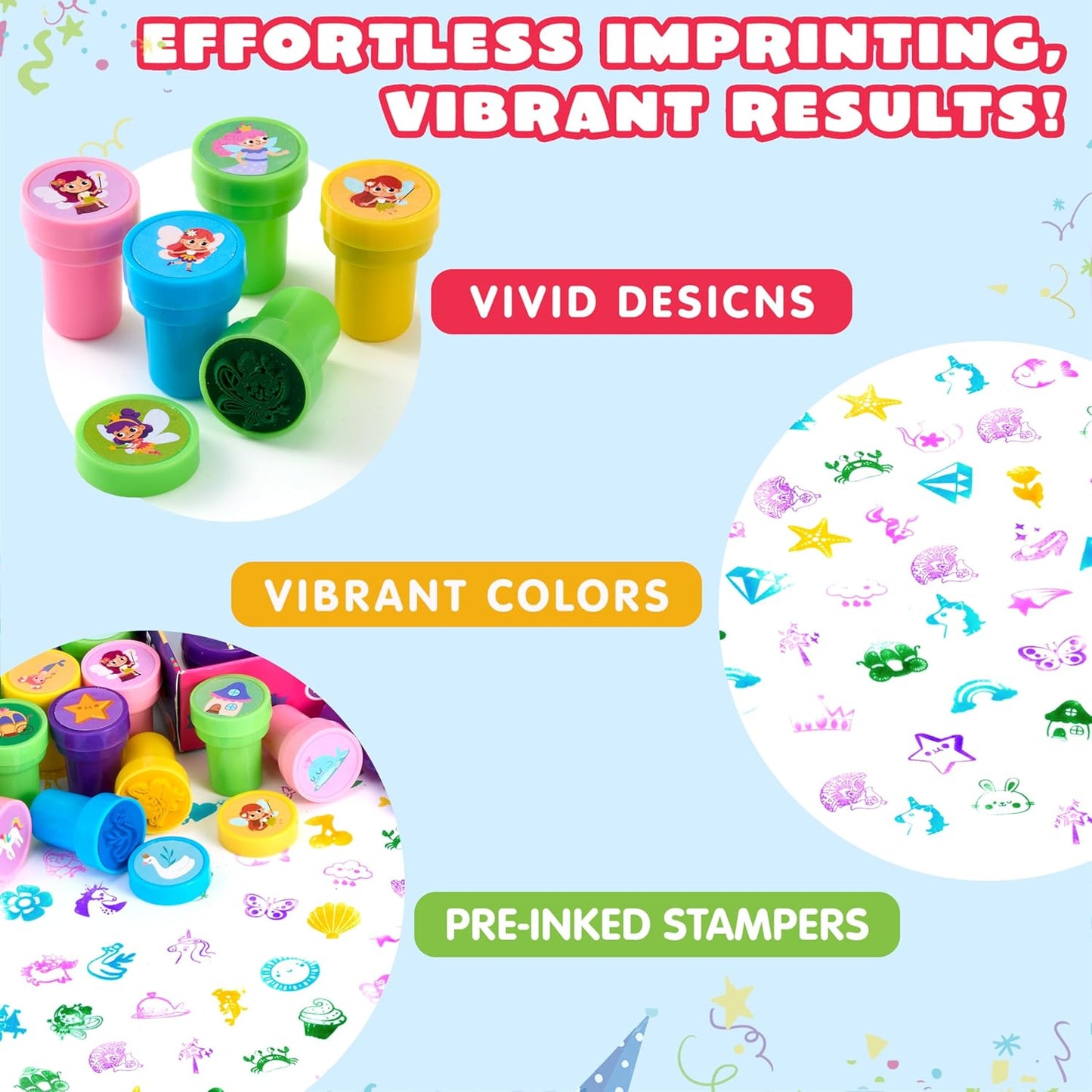 JOYIN 50 Pcs Assorted Stamps for Kids - Self-Ink Stamps with 50 Designs for Birthday Party Favor, Carnival Prizes, School Stampers, Goodie Bag, Classroom Treasure Box Toys (Zoo, Holiday Stampers)