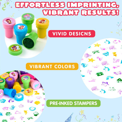 JOYIN 50 Pcs Assorted Stamps for Kids - Self-Ink Stamps with 50 Designs for Birthday Party Favor, Carnival Prizes, School Stampers, Goodie Bag, Classroom Treasure Box Toys (Zoo, Holiday Stampers)
