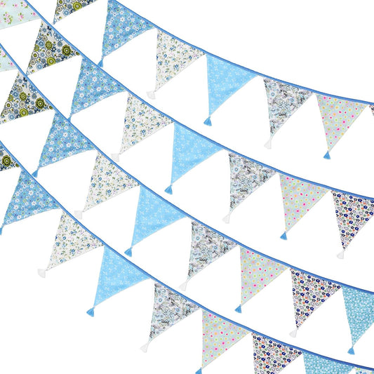 G2PLUS 10.8Ft Cotton Triangle Bunting Banner – 12pcs Multicolor Floral Fabric Pennant Flag with Tassels, Double Side Triangle Banner Garland for Weddings, Birthdays, Garden & Baby Showers