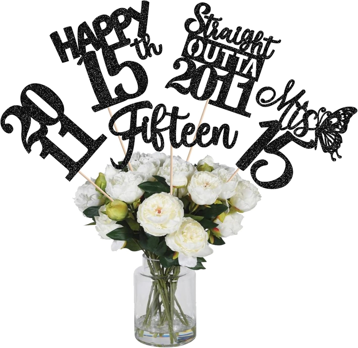 15 PCS 50th Birthday Centerpiece Sticks Fifty Happy 50th Straight Outta 1976 Table Flower Centerpieces Sticks Cheers to 50 Floral Decorations for 50th Birthday Party Centerpieces Supplies Black