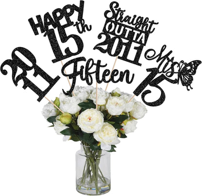 15 PCS 50th Birthday Centerpiece Sticks Fifty Happy 50th Straight Outta 1976 Table Flower Centerpieces Sticks Cheers to 50 Floral Decorations for 50th Birthday Party Centerpieces Supplies Black