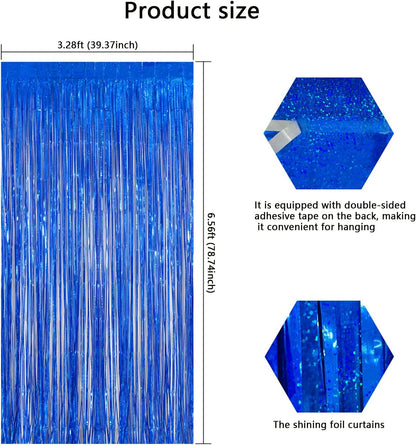 Iridescent Party Decorations Fringe Backdrop, Sparkling Holographic Foil Fringe Tinsel Curtains for Frozen Mermaid Birthday Party Decor - 3.28x6.56ft 2 Packs