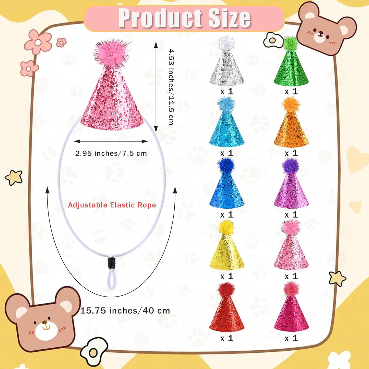 CANREVEL Mini Party Hats for Stuffed Animals Headwear, Birthday Hats Party Animal Birthday Decorations Supplies for Dog Cat