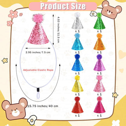 CANREVEL Mini Party Hats for Stuffed Animals Headwear, Birthday Hats Party Animal Birthday Decorations Supplies for Dog Cat