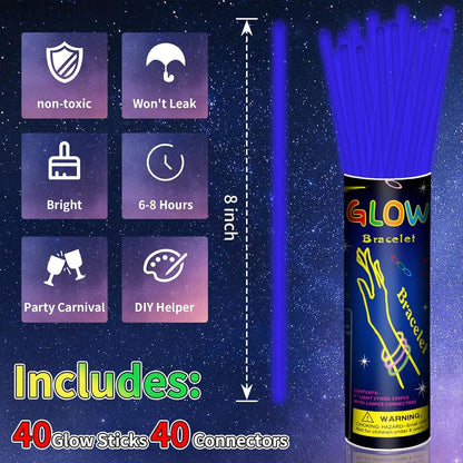 40 Pack 8” Red Glow Sticks Bracelet Necklaces Bulk with 40 Connectors Neon Glow In The Dark Party favors Supplies for Holiday Birthday Party Decoration (Red)
