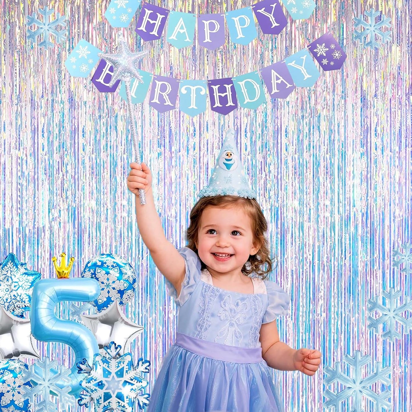 Iridescent Party Decorations Fringe Backdrop, Sparkling Holographic Foil Fringe Tinsel Curtains for Frozen Mermaid Birthday Party Decor - 3.28x6.56ft 2 Packs