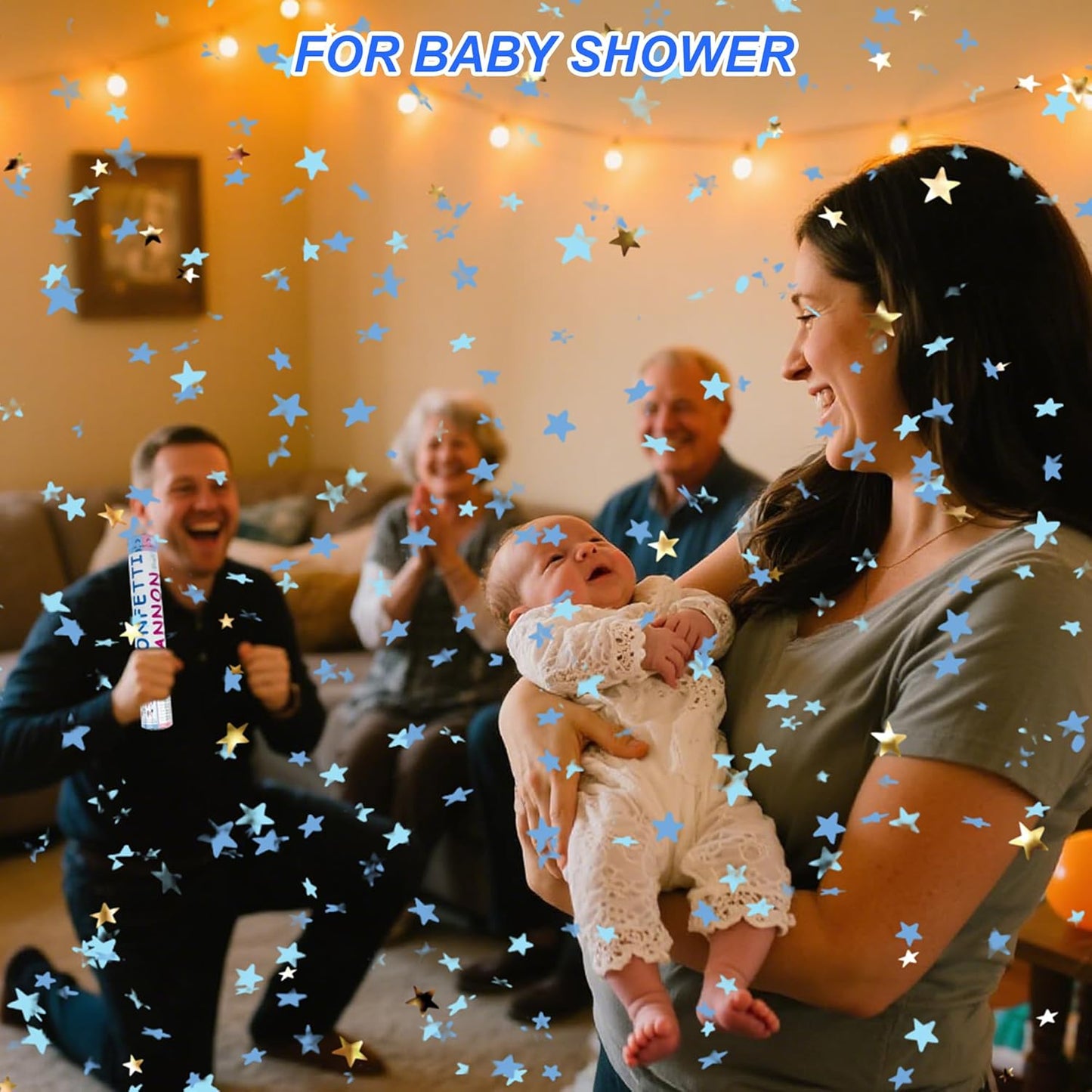 4 Pack Gender Reveal Confetti Cannon, 12 in Blue Rectangle Shaped Paper Party Poppers Cannons, Confetti Poppers For Baby Boy Gender Reveal Baby Showers (Rectangle, Blue)