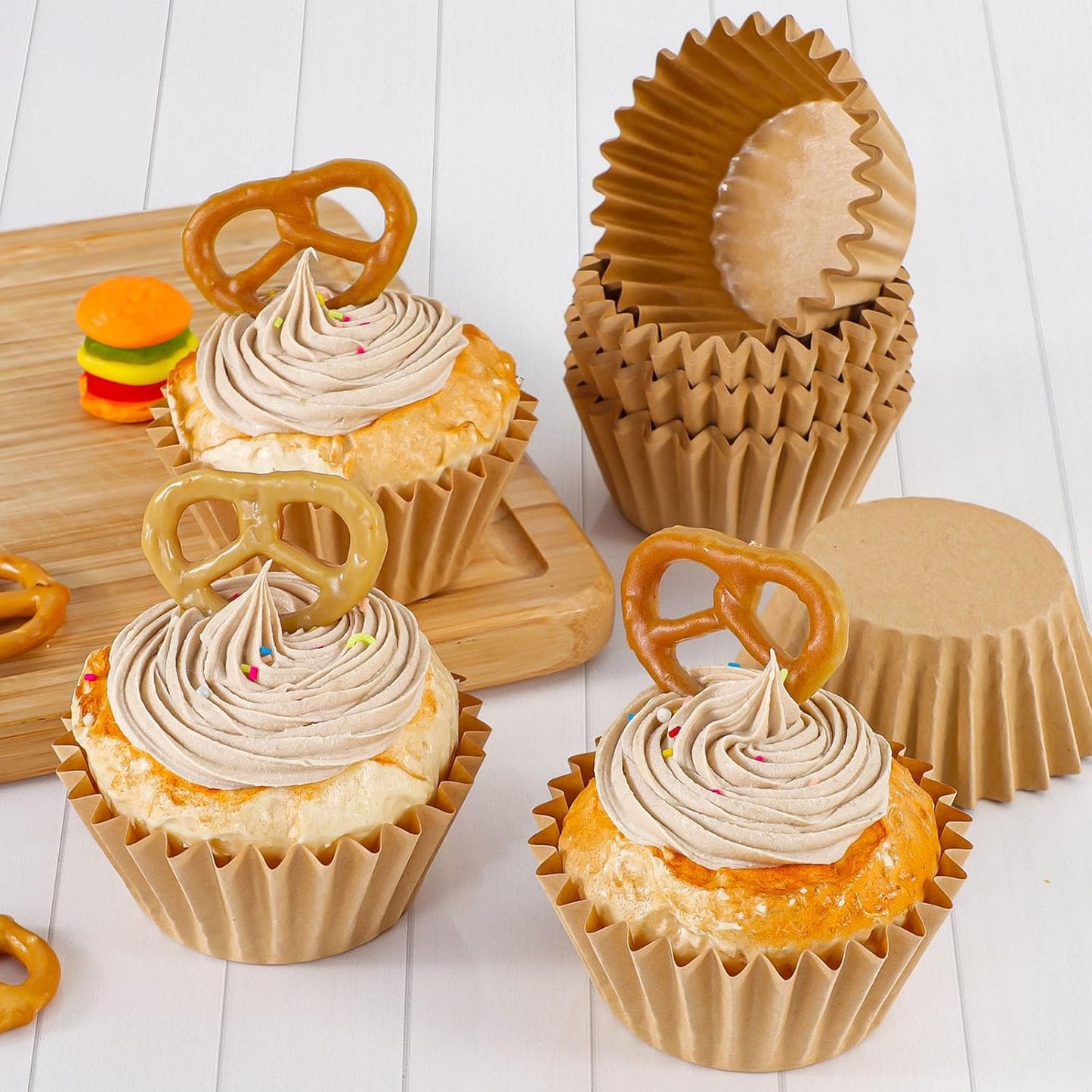 Caperci Heavy Duty Standard White Cupcake Liners 150 Counts - Grease-Resistant Paper Muffin Baking Cups, Odorless, No Muffin Pan Needed, Easily Peels (White)
