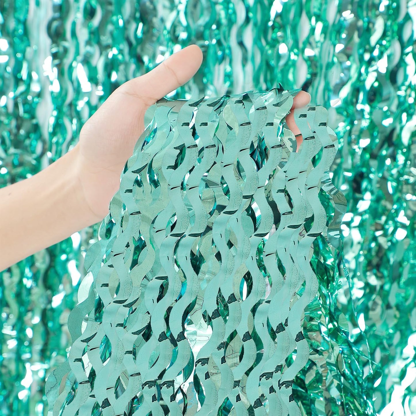 3 Pack Colorful Foil Fringe Curtain Backdrop - 6.6 x 3.3 ft Wavy Rainbow Tinsel Backdrop Curtain Metallic Streamers Iridescent Holiday Photo Booth Party Decorations